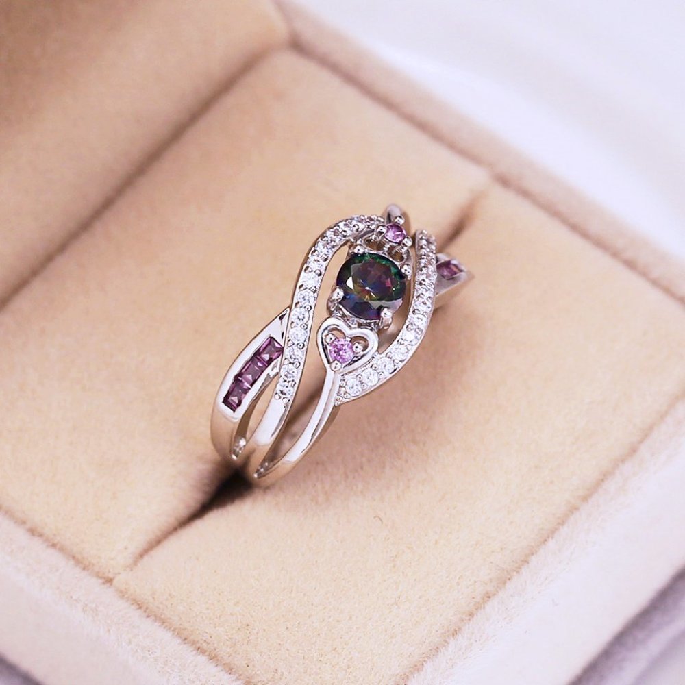 "Unique Magic Color Factory Outlet Colorful Water Drop Amethyst Ring, GPMB1483 - Picture 2 of 4